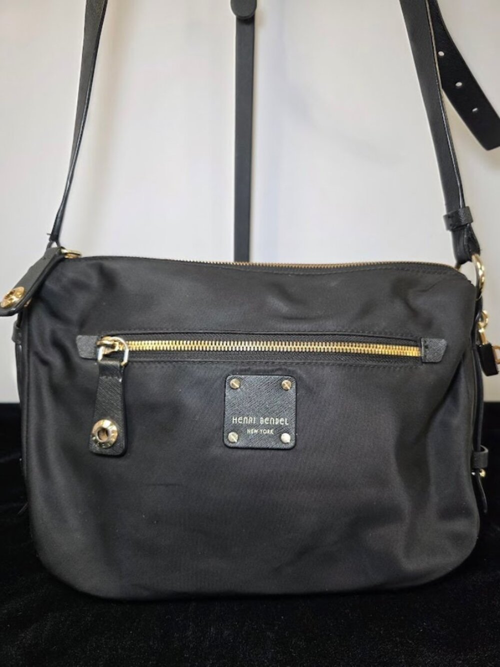 Henri Bendel Black Nylon Crossbody Bag with Gold-Tone Hardware